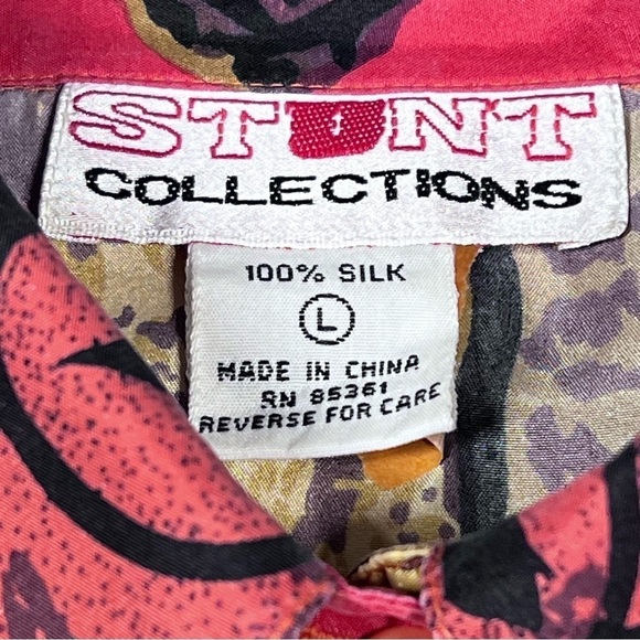 VTG STUNT COLLECTIONS Abstract Pattern Short Sleeve 100% Silk Shirt Women's L - Picture 14 of 16